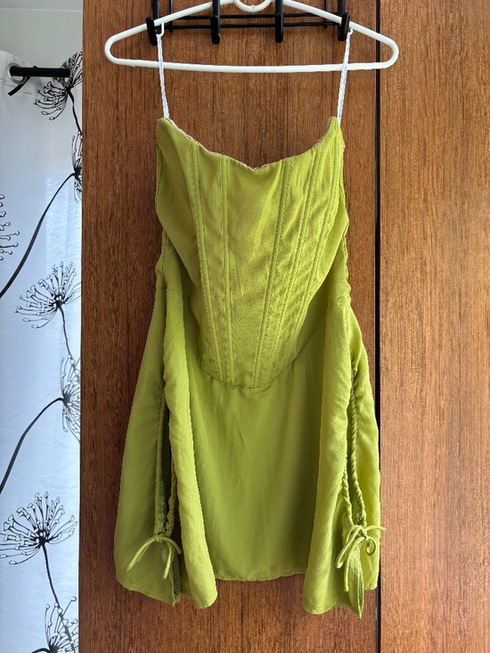 White Fox Boutique Dresses & Skirts - White Fox Boutique Lime Green Strapless Corset Ruched Mini Dress Size Medium